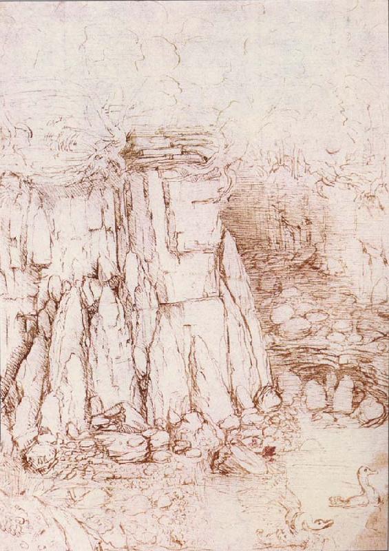 LEONARDO da Vinci A rock gorge France oil painting art